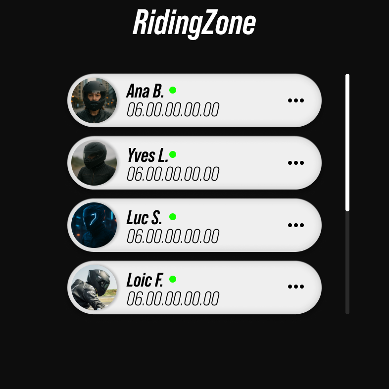 Capture d'écran de l'appli Captain Rider pour vous connecter avec les autres riders.