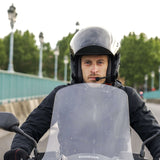 Casque de moto jet noir équipé de l'intercom Sonix R1 d'EyeLights, vue de face