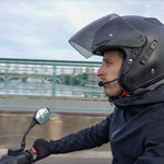 Casque de moto jet noir équipé de l'intercom Sonix R1 d'EyeLights, vue de profile
